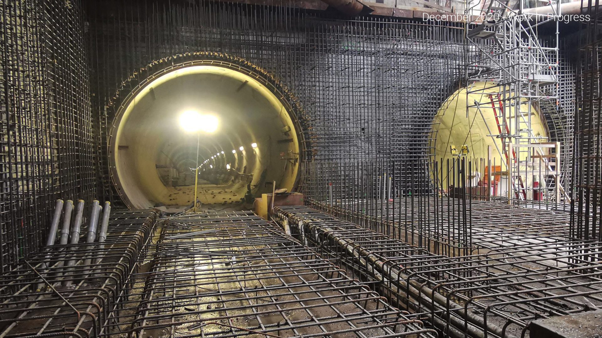 overview of underground subway tunnel in construction