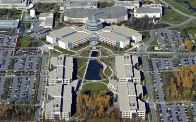 aerial view of carling campus building exterior