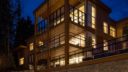 building exterior of maison senior living at night