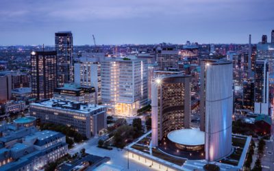 aerial view of new toronto courthouse at night