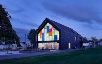 buidling exterior of newmains community trust centre at night