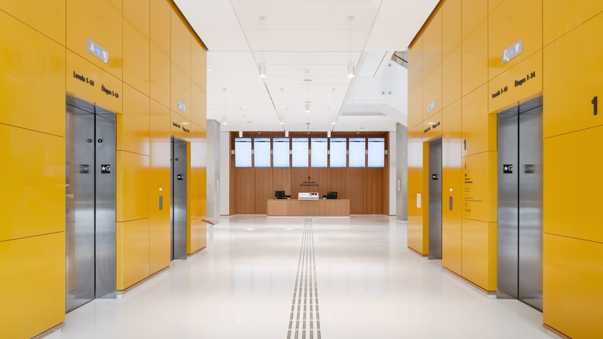 Picture of elevator area of Ontario Court of Justice in Canada