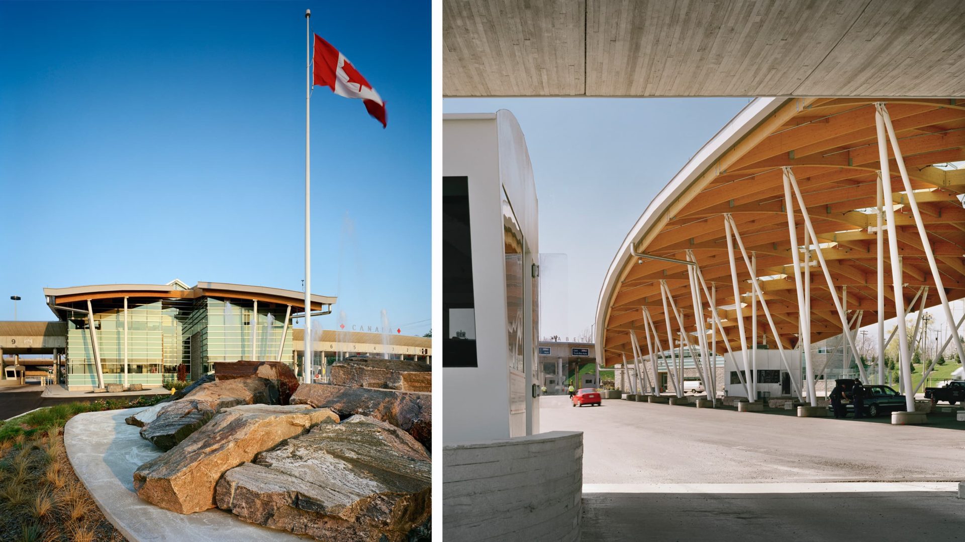 exterior of peace bridge border crossing building with cars