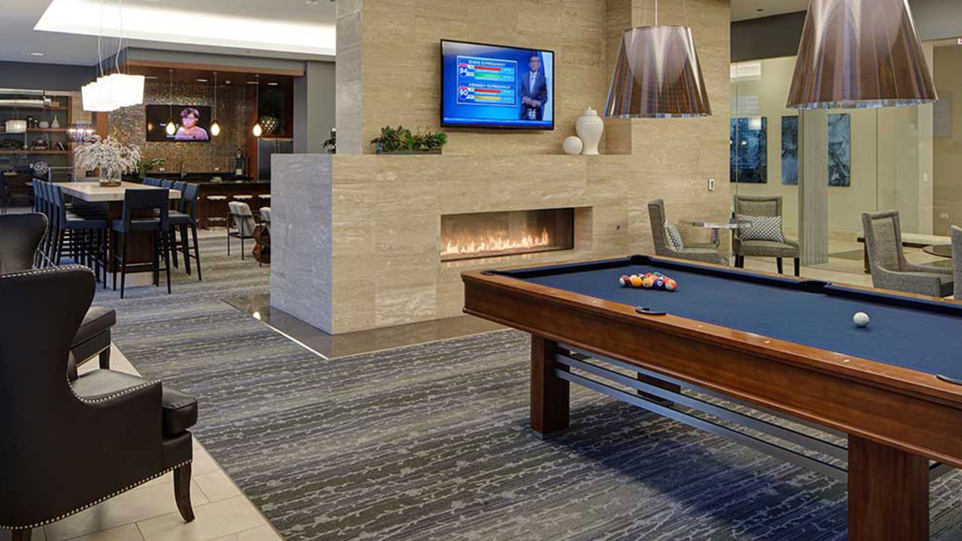 interior shot of inside amenity space with pool table