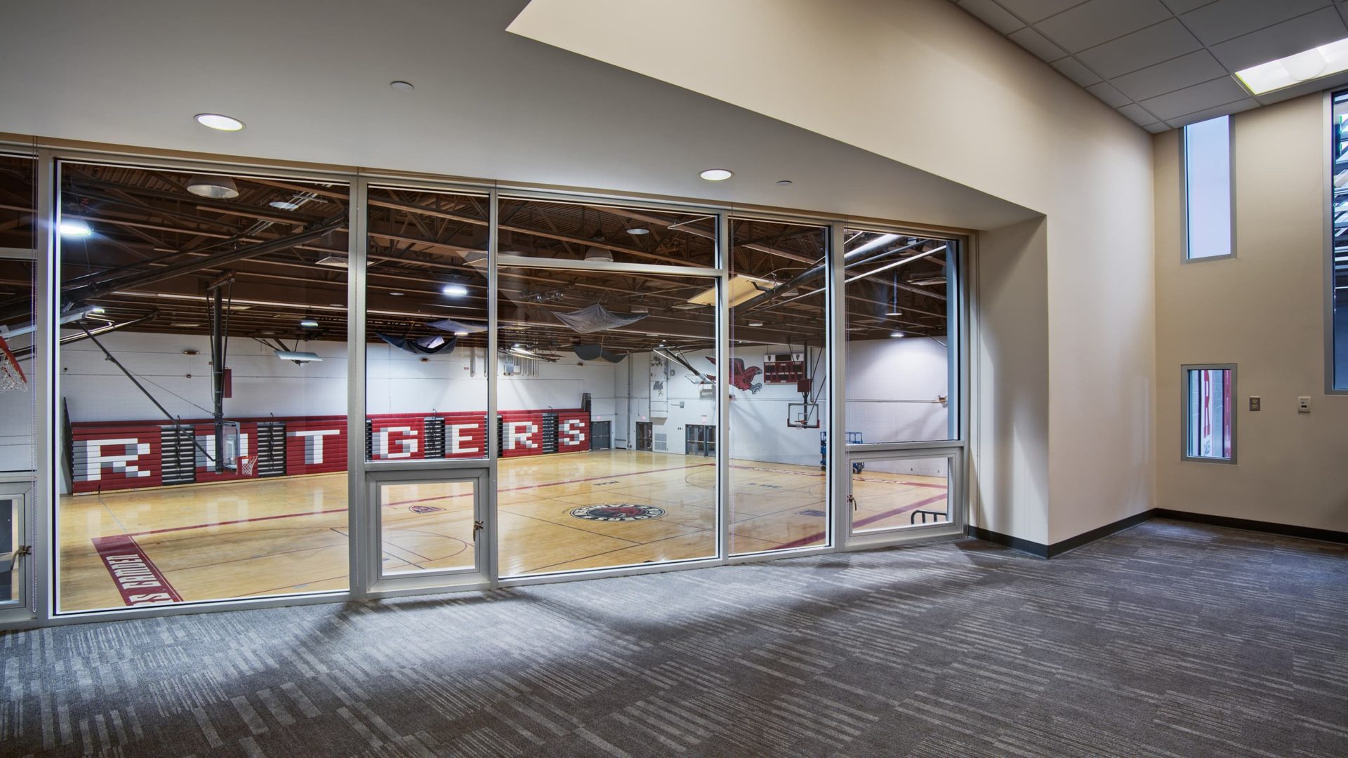 basketball court in gymnasium of rutgers university
