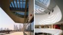 building exterior of sas institute canada headquarters. exterier terrace view and interior hallway view.