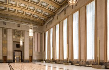 interior of historic sir john a macdonald building. tall ceilings with historic details preserved