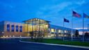 building exterior with flags at industrial project tasty baking headquarters