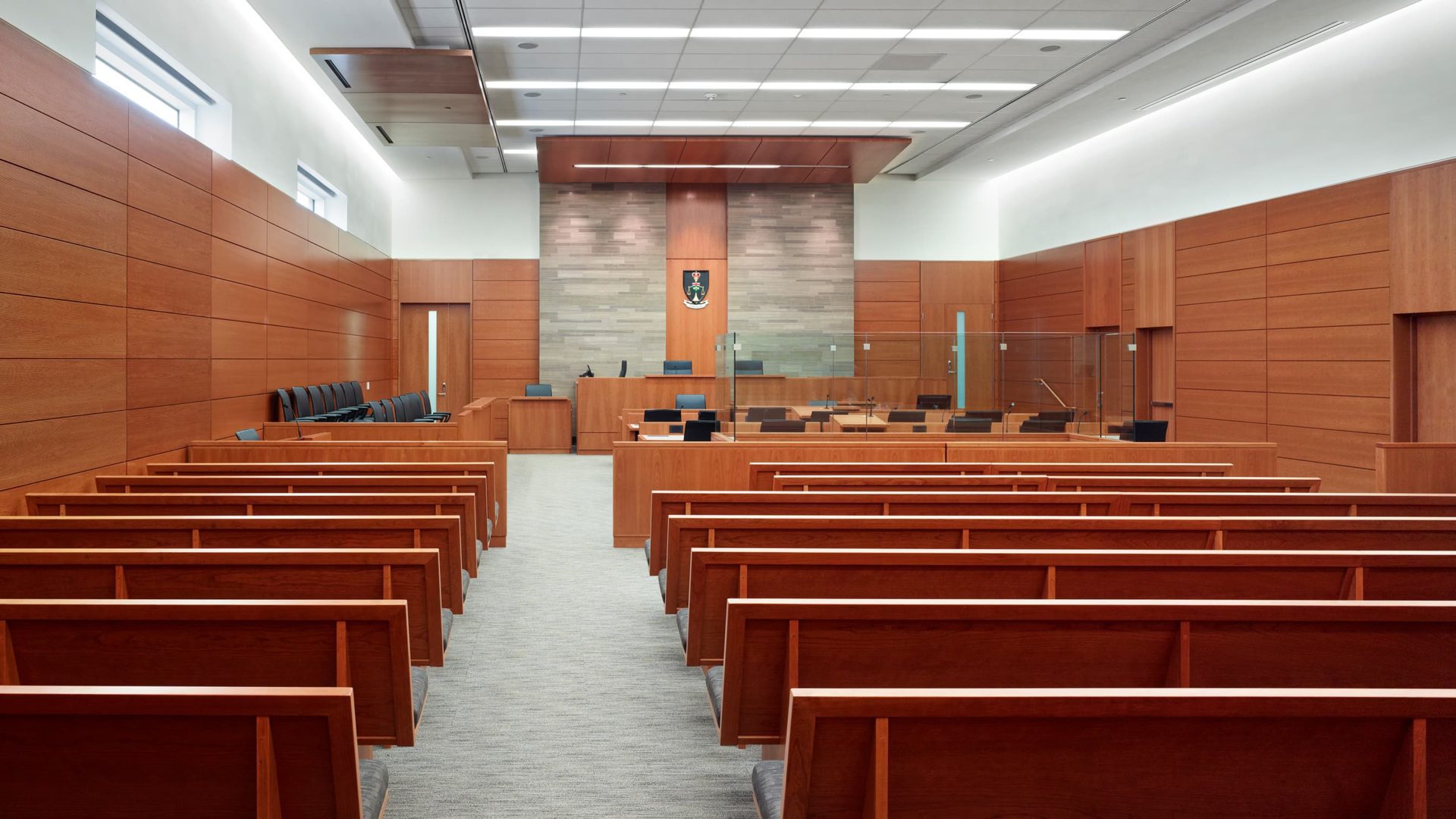 interior of courtroom at waterloo region courthouse