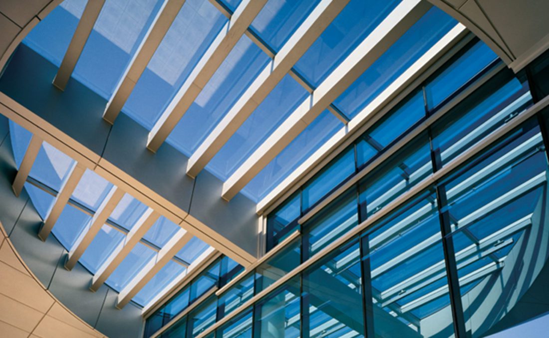glass skylight in a building