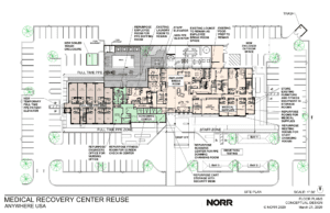 norr proposed entry and ground floor plan for the repositioned recovery center