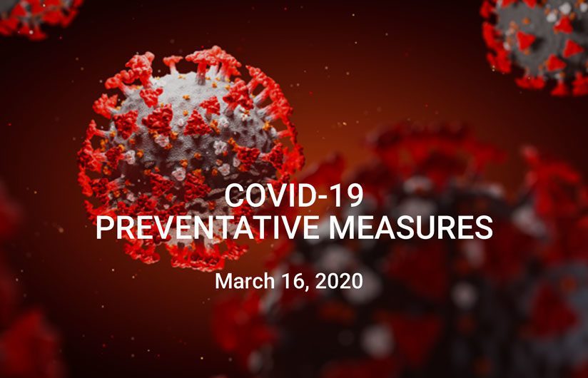 coronavirus bacterias with covid-19 preventative measures march 16 2020 text overlay