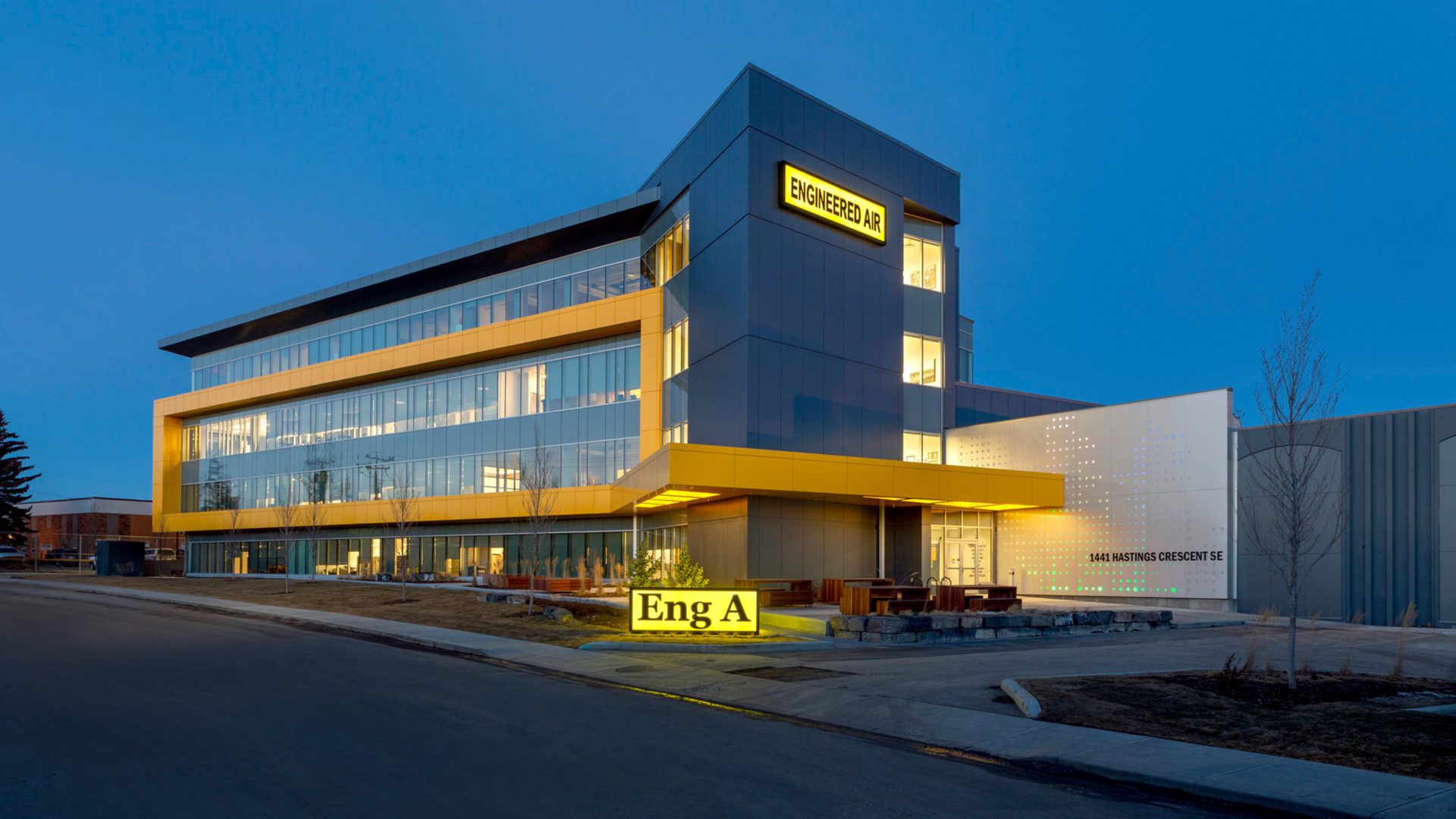 nighttime exterior of engineered air
