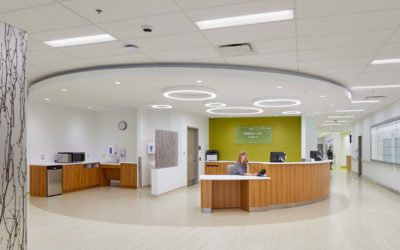 reception area in a brightly lit hallway