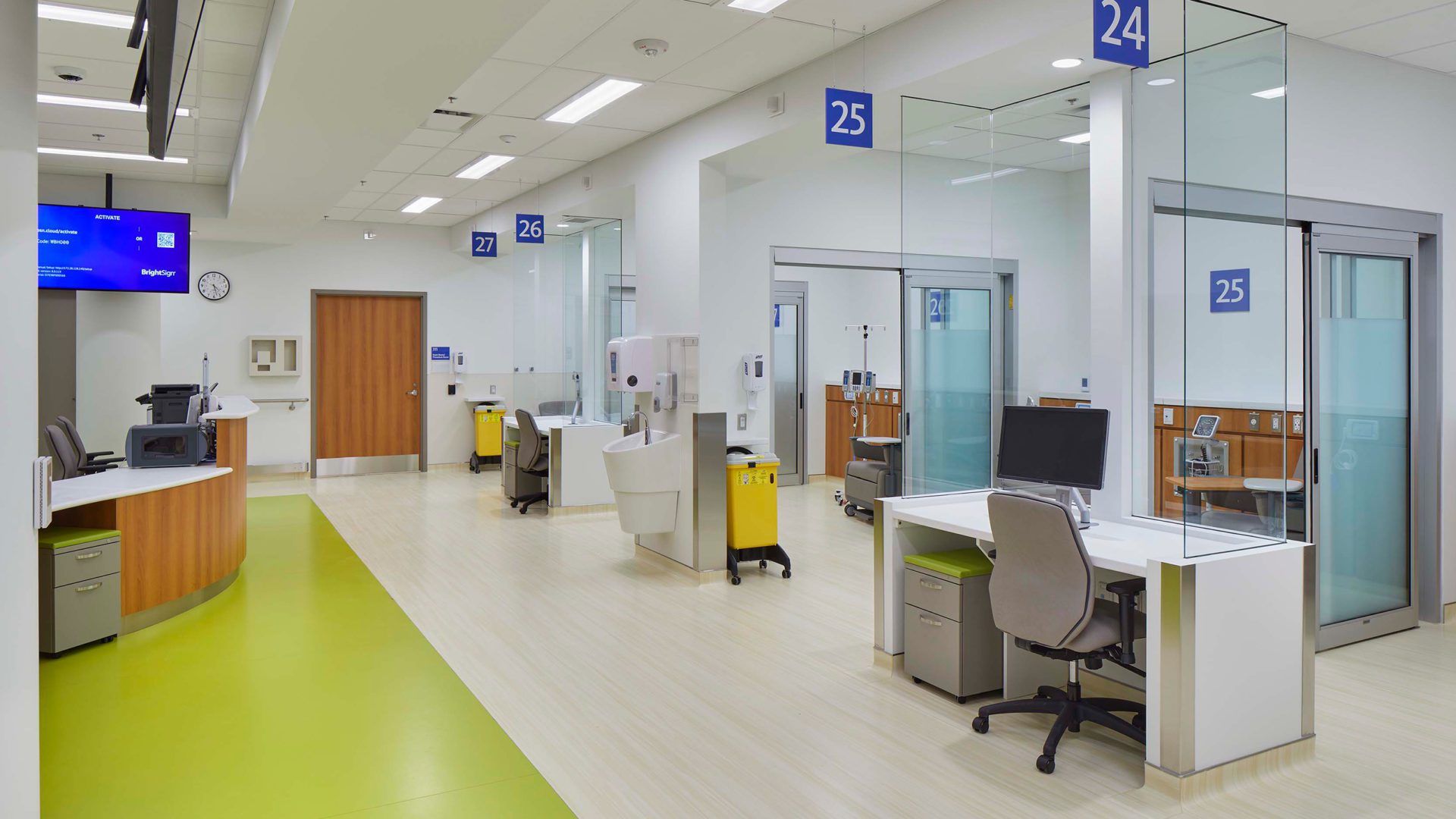 interior of kidney care center. view of desks and chairs