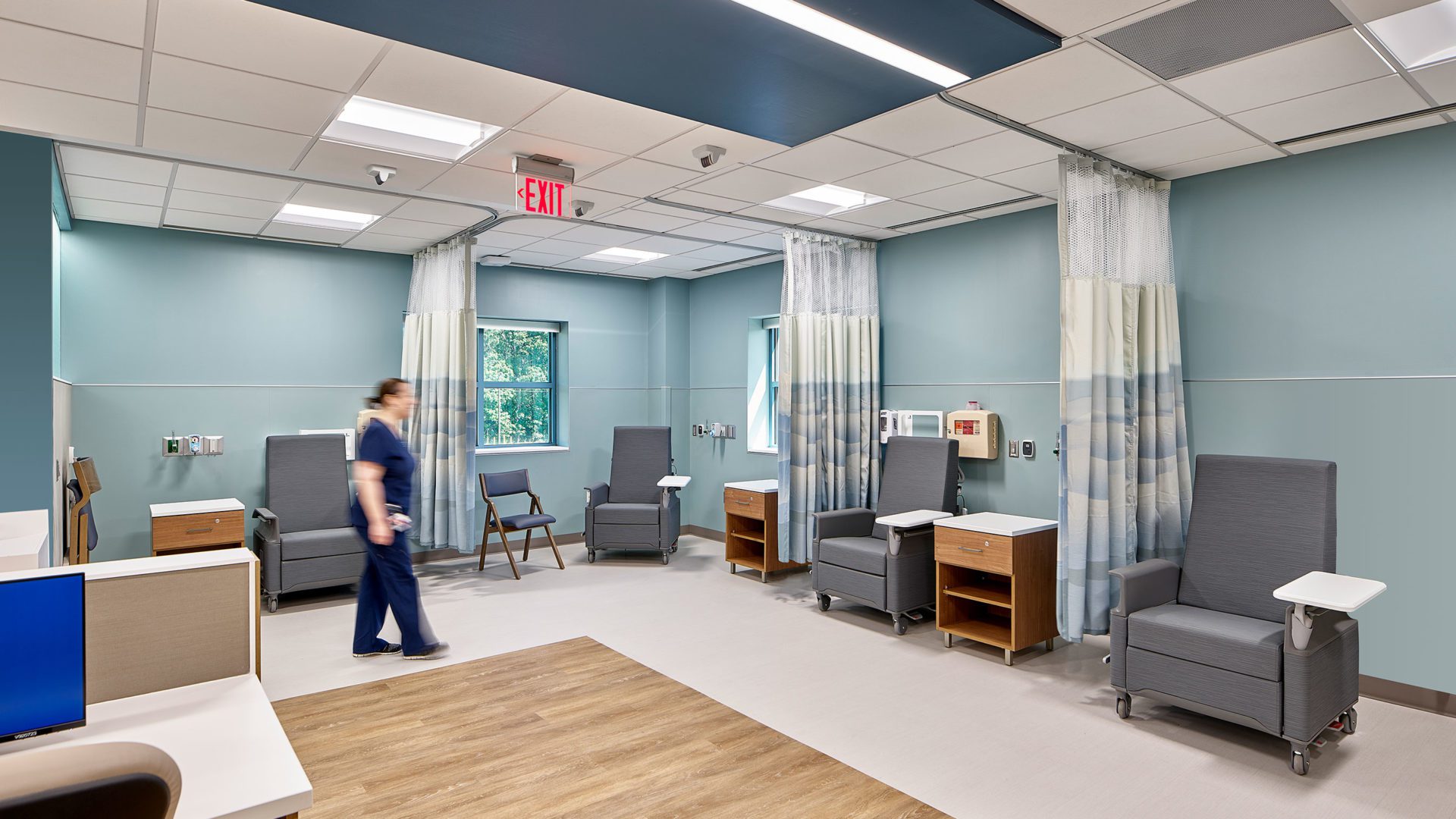 patient care area with curtain barriers