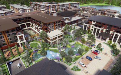 rendering of daytime aeriel of residential care building Westman Village