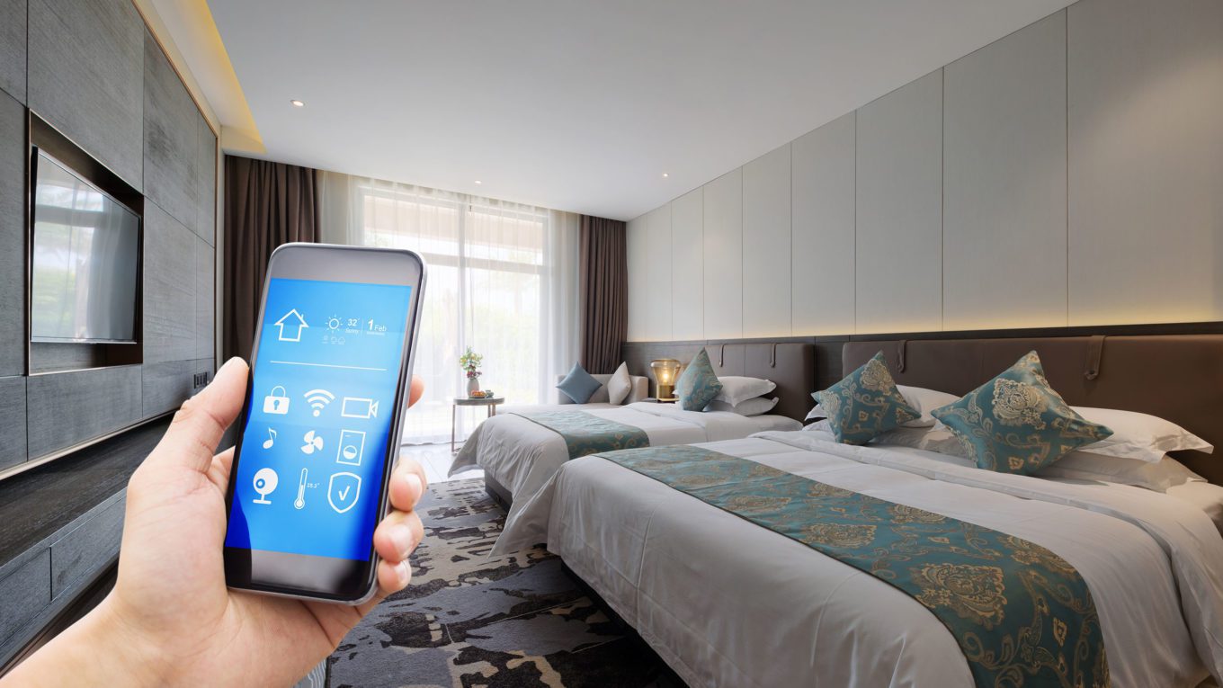 illustration of a Hotel Room integrated With Smartphone