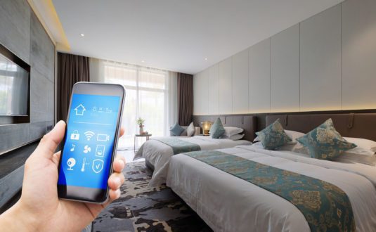 illustration of a Hotel Room integrated With Smartphone