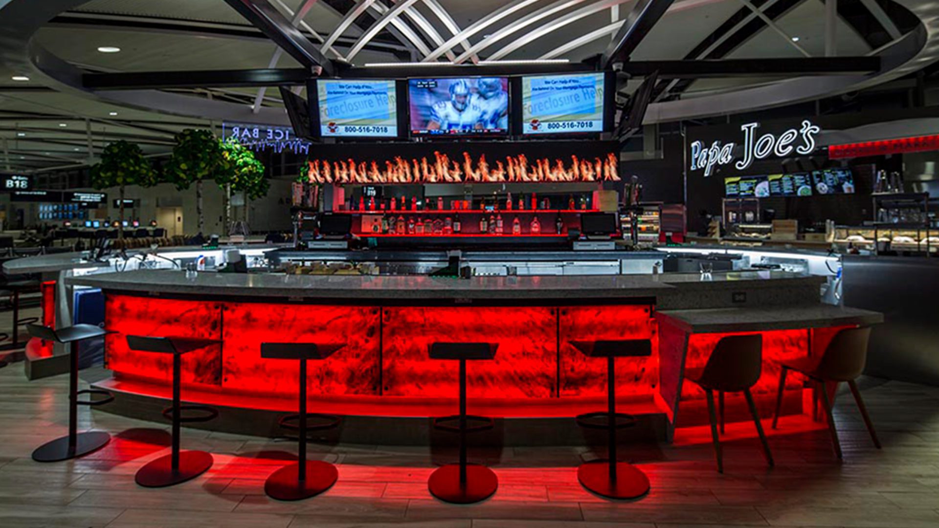 view of red bar at Papa Joe’s & Embers Fire & Ice Lounge