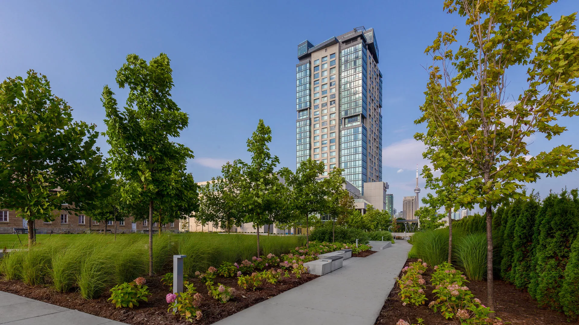 image of Hotel X Exterior and courtyard filled with green trees and foliage