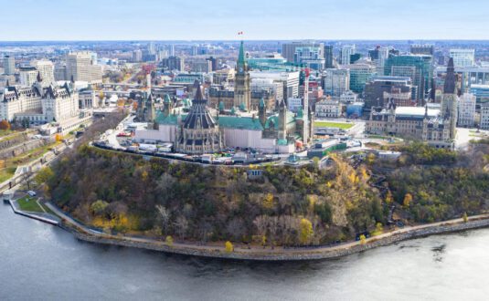 Aerial view of Parliamentary Precinct in Ottawa