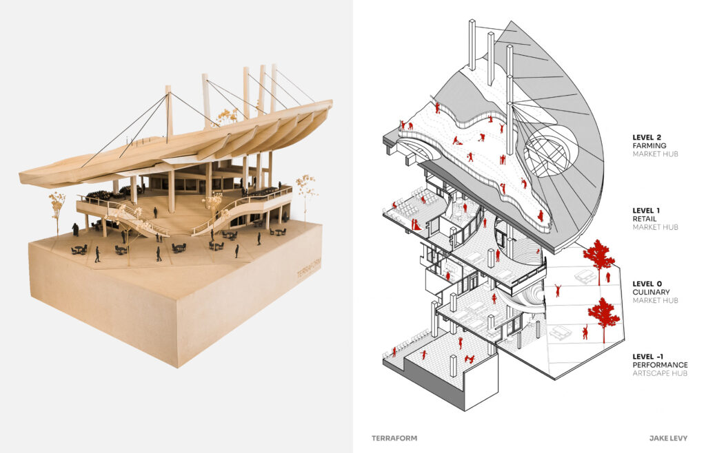Architectural model and sectional diagram.